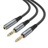 Разветвитель HOCO UPA21 AUX 4pin гнездо - 3,5*2 штекер микр+наушн (нейлон, 0,25m) металический серый