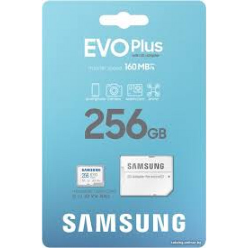 MicroSDXC 256GB Samsung Class 10 Evo Plus A2 V30 UHS-I (R/W 160/90 MB/s) + SD адаптер