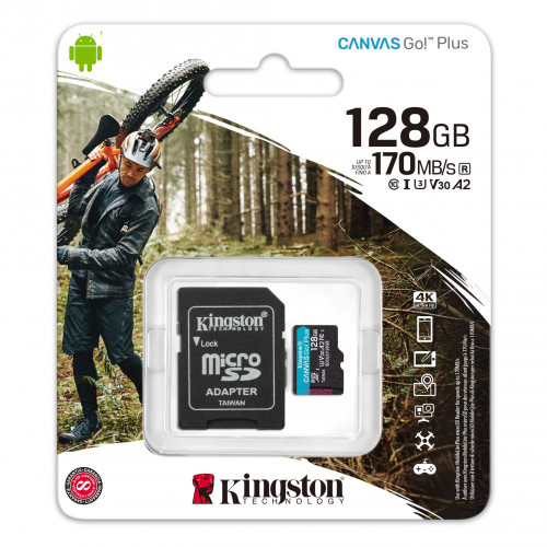 Kingston 128GB microSDXC Canvas Go Plus 170R A2 U3 V30 Single Pack w/o ADP