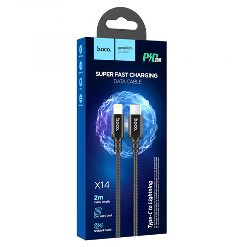 Кабель HOCO X14 Double speed PD charging data Tape-C for Lightning (L=1m) black