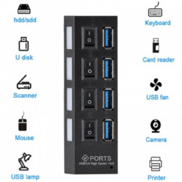 USB - Хаб MRM JC401A 4USB Ports 3.0 с переключателем (Black) (A934)