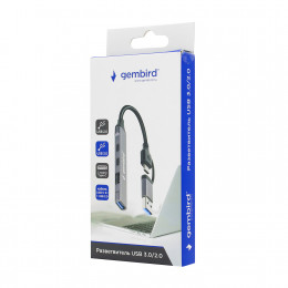 Разветвитель USB 3.0 / 2.0 Gembird UHB-C444, 4 порта: 2хType-C, 1хUSB 3.0, 1хUSB 2.0, алюминиевый корпус, серый, кабель Type-C+USB