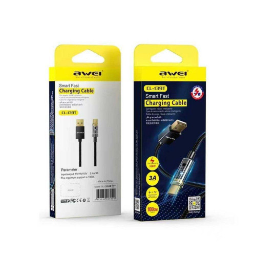 Кабель AWEI CL-139T USB-Type-C (3A)(100w) (тканевый) 1м. Black