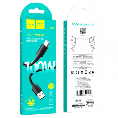 Кабель Hoco X96 USB Type-A - USB Type-C (1 м, черный)