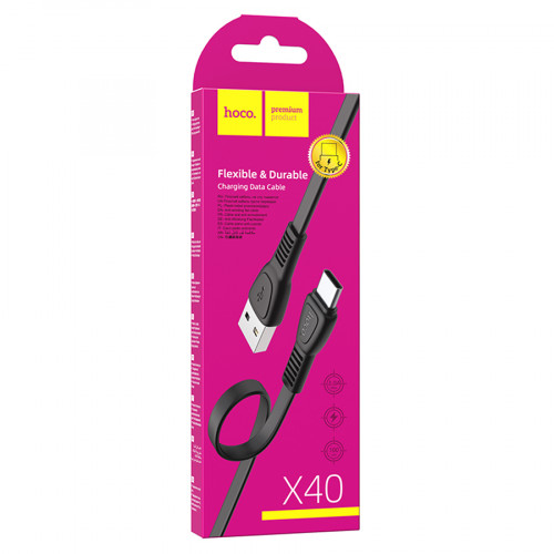 Кабель HOCO X40 USB - Type-C, 3A, 1м, (плоский), black