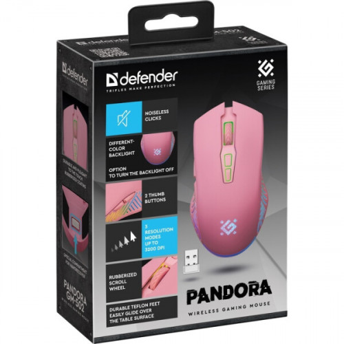 Опт. беспр. мышь Defender Pandora GM-502 игровая, розовый