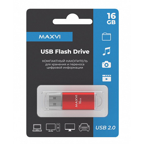 USB флеш-накопитель Maxvi MP 16GB 2.0 red FD16GBUSB20C10MP, Страна происхождения: КИТАЙ