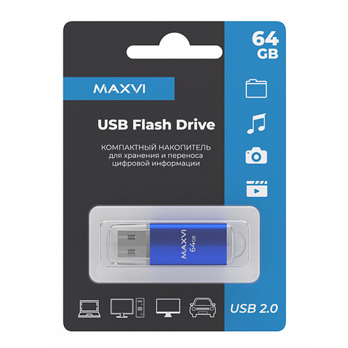 USB флеш-накопитель Maxvi MP 64GB 2.0 blue FD64GBUSB20C10MP, Страна происхождения: КИТАЙ