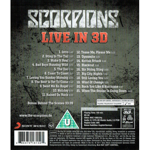 Scorpions – Live In 3D (Get Your Sting & Blackout) (Blu-Ray Disc)