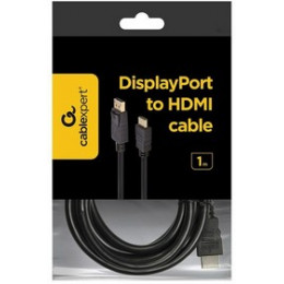 Кабель DisplayPort->HDMI Cablexpert CC-DP-HDMI-1M, 1м, 20M/19M, черный, экран, пакет