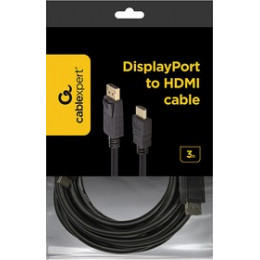 Кабель DisplayPort->HDMI Cablexpert CC-DP-HDMI-3M, 3м, 20M/19M, черный, экран, пакет