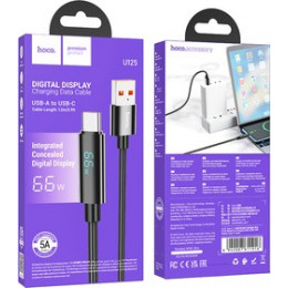 Кабель USB2.0 Hoco АM/Type-C, 5А, 66Вт, с дисплеем, U125, 1.2м, черный, коробка