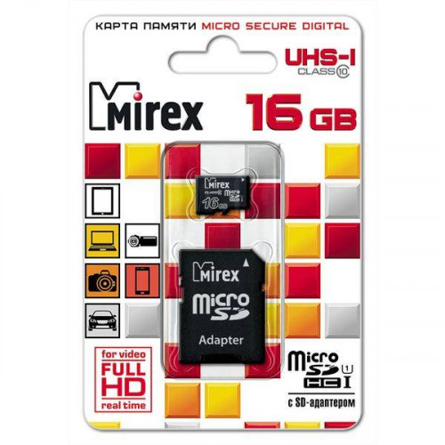 Mirex microSDHC UHS-I (Class 10) 16GB + адаптер [13613-ADSUHS16]