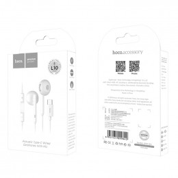 Проводные наушники-вставки с микрофоном, Type-C Hoco L10, белый