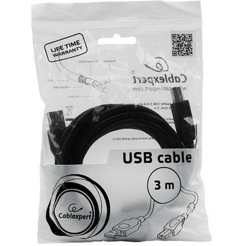 Кабель USB2.0 Cablexpert CCF-USB2-AMBM-10, AM/BM, медь, двойн.экран, фер.кольцо, Pro, 3м, чер, пакет