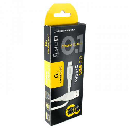 Кабель USB2.0 Cablexpert CCB-USB2-AMCMO1-1MW, AM/Type-C, 3А, QC3.0, Mobile1, 1м, белый, коробка