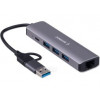 Док-станция Type-C + USB Gembird UHB-D7 5в1: 3хUSB3.1, Type-C, RJ45, кабель 15см, алюминий