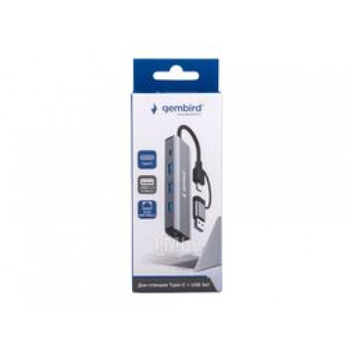 Док-станция Type-C + USB Gembird UHB-D7 5в1: 3хUSB3.1, Type-C, RJ45, кабель 15см, алюминий