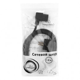 Кабель питания Cablexpert PC-186A-VDE, 1.8м, Schuko- C13, VDE, 10А, черный, угловой разъем, с заземлением, пакет