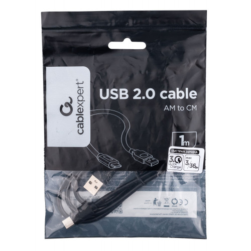 Кабель USB Cablexpert CCP-USB2-AMCM-1M, USB2.0 AM/ USB Type-C, 1м, пакет