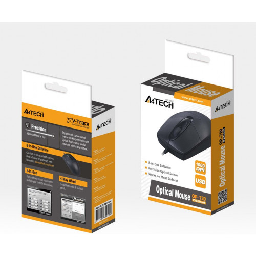 Мышь A4Tech OP-720 черный оптическая (1200dpi) USB (3but) OP-720 USB (BLACK)