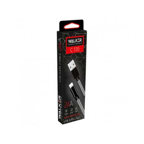 Дата-кабель WALKER C720, USB - Type-C, с пружинками (2.4А), черный