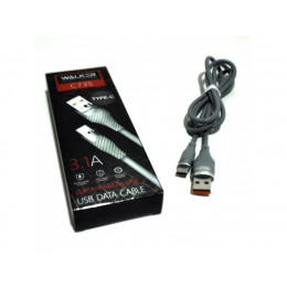 Дата-кабель WALKER C735, USB - Type-C, прорезиненный, с металл. разъемами (3.1А), черный