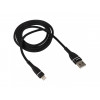 Дата-кабель WALKER C735, USB - Lightning, прорезиненный, с металл. разъемами (3.1А), черный