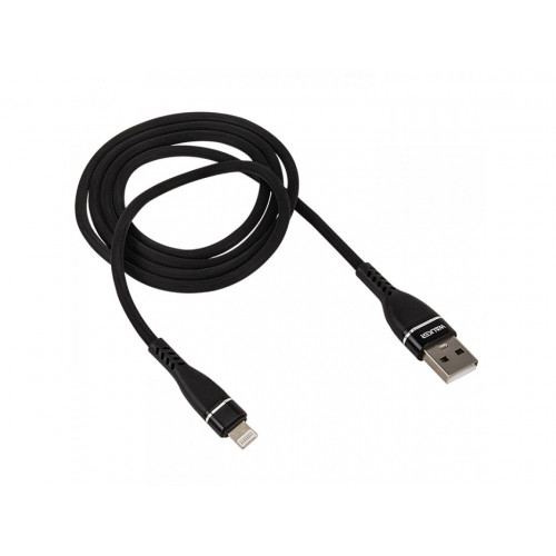 Дата-кабель WALKER C735, USB - Lightning, прорезиненный, с металл. разъемами (3.1А), черный