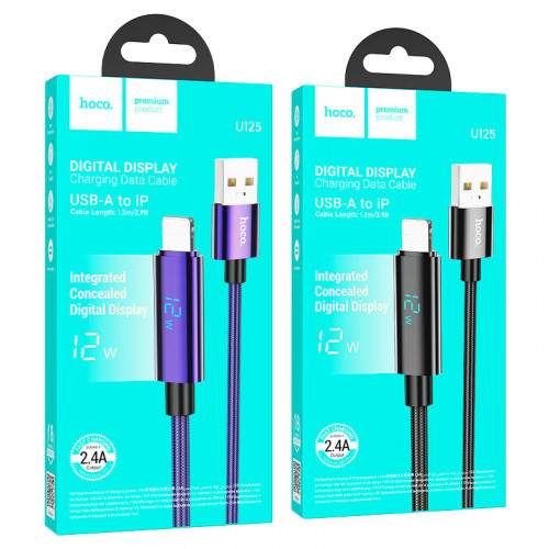 Кабель HOCO U125 USB - iphone, 5A,1.2м, Black (LEDdisplay)