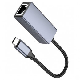 Внешняя сетевая карта HOCO UA37 Type-C to RG45 (LAN)(1000Mbps) металл серый