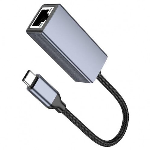Внешняя сетевая карта HOCO UA37 Type-C to RG45 (LAN)(1000Mbps) металл серый