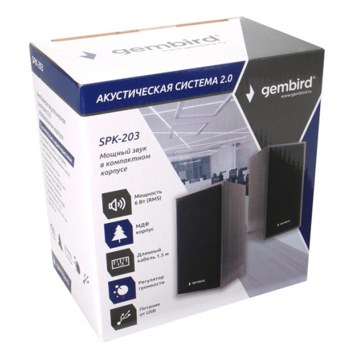 Акустич. система 2.0 Gembird SPK-203, 6Вт, МДФ, рег.громкости, черный