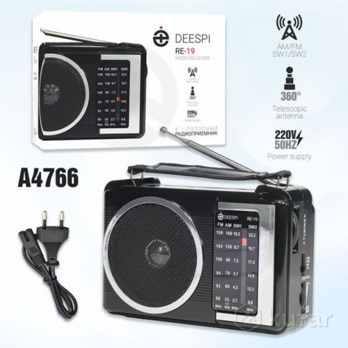 Радио портативное DEESPI RE-19 черный (антенна, 220V, бат. D20*2)