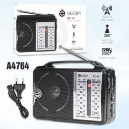 Радио портативное DEESPI RE-16 черный (антенна, 220V, бат. D20*2)