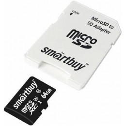 micro SDXC карта памяти Smart Buy 64GB Pro Class 10 U3 R/W:90/70 MB/s (с адаптером SD)