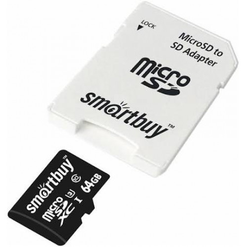 micro SDXC карта памяти Smart Buy 64GB Pro Class 10 U3 R/W:90/70 MB/s (с адаптером SD)