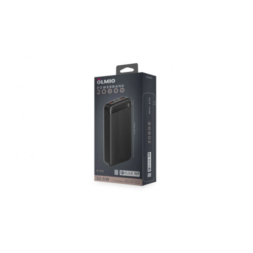 Внешний аккумулятор Olmio P-20, 20 000 mAh, 20W, QC 3.0+PD черный