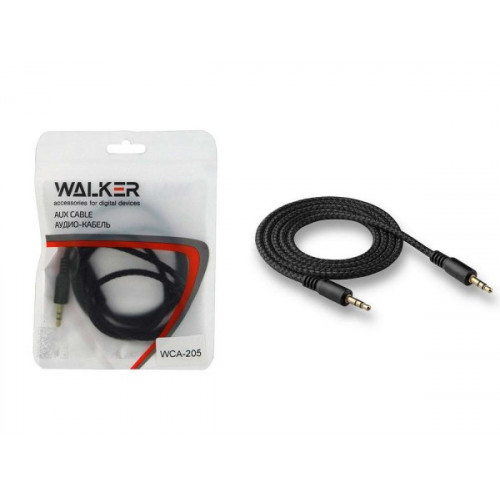 Кабель WALKER AUX 3,5мм A-A WCA-205, в полиуретановой обмотке (в пакете), черный