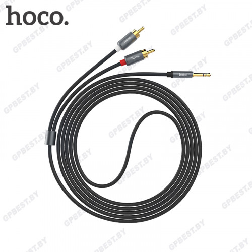 Кабель HOCO UPA10 3,5mm(m) - 2xRCA(m) , 1.0м, круглый, силикон, чёрный