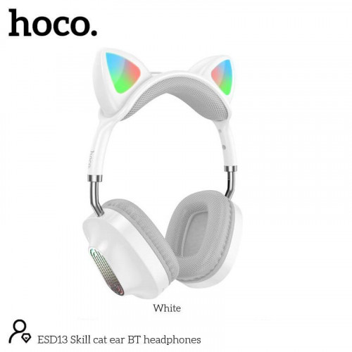 Наушники полноразмерные HOCO ESD13 (5.3 Bluetooth) белые (с ушками и подсветкой)
