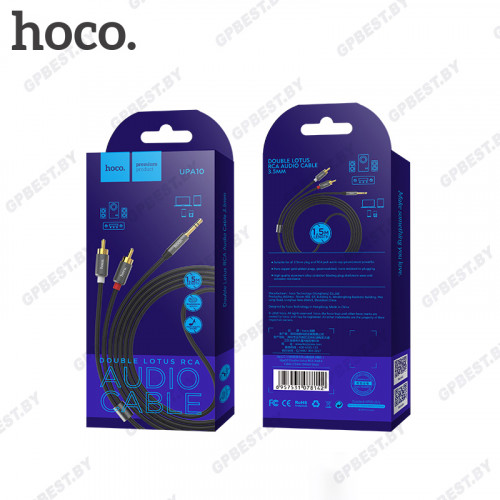Кабель HOCO UPA10 3,5mm(m) - 2xRCA(m) , 1.0м, круглый, силикон, чёрный