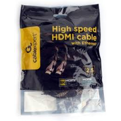 Кабель HDMI Cablexpert CCP-HDMI8K-2.5M, 2.5м, v2.1, 8K, 19M/19M, черный, позол.разъемы, экран, пакет