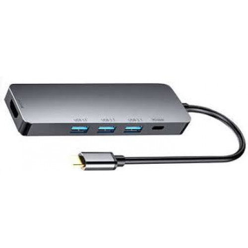 Док-станция Type-C Gembird UHB-D1, 5в1: 3хUSB3.1, Type-C PD100W, HDMI, кабель 17см, алюминий