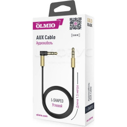 Кабель AUX Olmio 3.5(m)-3.5(m), 1.5м, угловой, черно-золотой