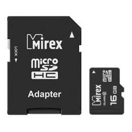 Карта памяти microSDHC с адаптером MIREX 16GB (class 10) 13613-AD10SD16