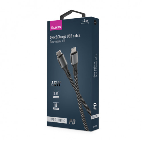 Кабель Olmio PD, Type-C/Type-C (65W), черный