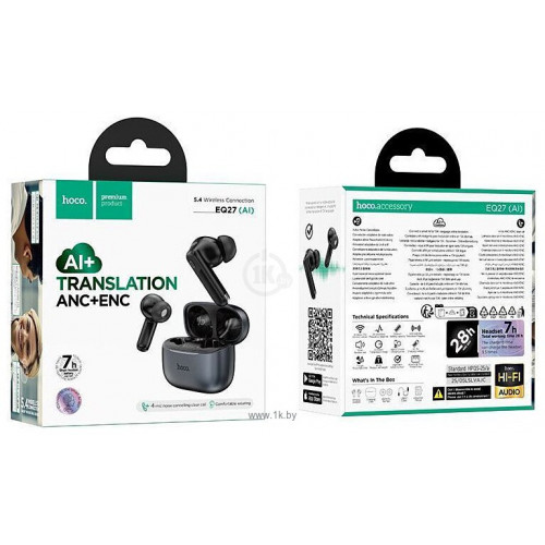 Наушники TWS HOCO EQ27(AI) ANC+ENC Smart black (BT5.3)