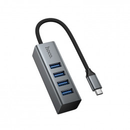 Переходник хаб HOCO HB1C 4in1 adapter (Type-c to USB3.0*4) metal gray