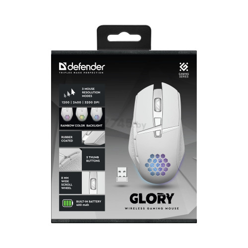 Беспроводная игровая мышь Defender Glory GM-514 белый,LED,7D,400 мАч,3200dpi (Страна происхождения Китай) Артикул 52513